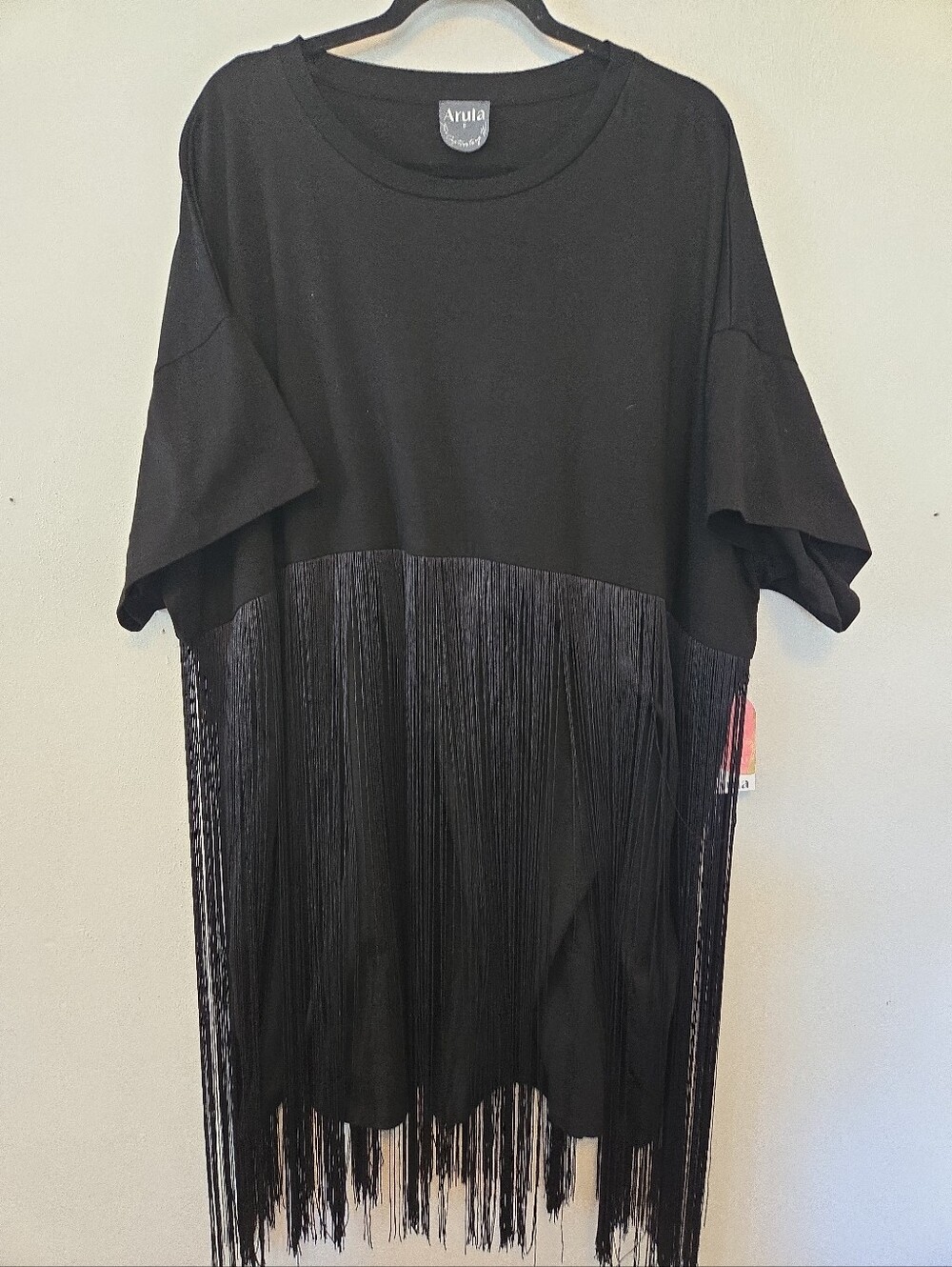Arula Tee Shirt Fringe Dress Black Size B 2X NWT